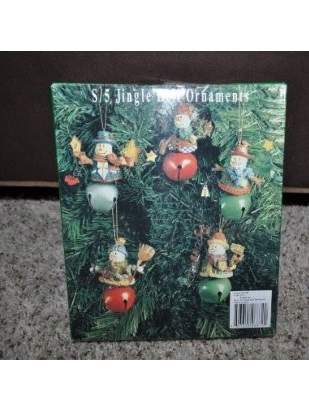 Christmas Tree Ornaments Snowman Jingle Bells 5 Pc JYO Vintage Ceramic Metal